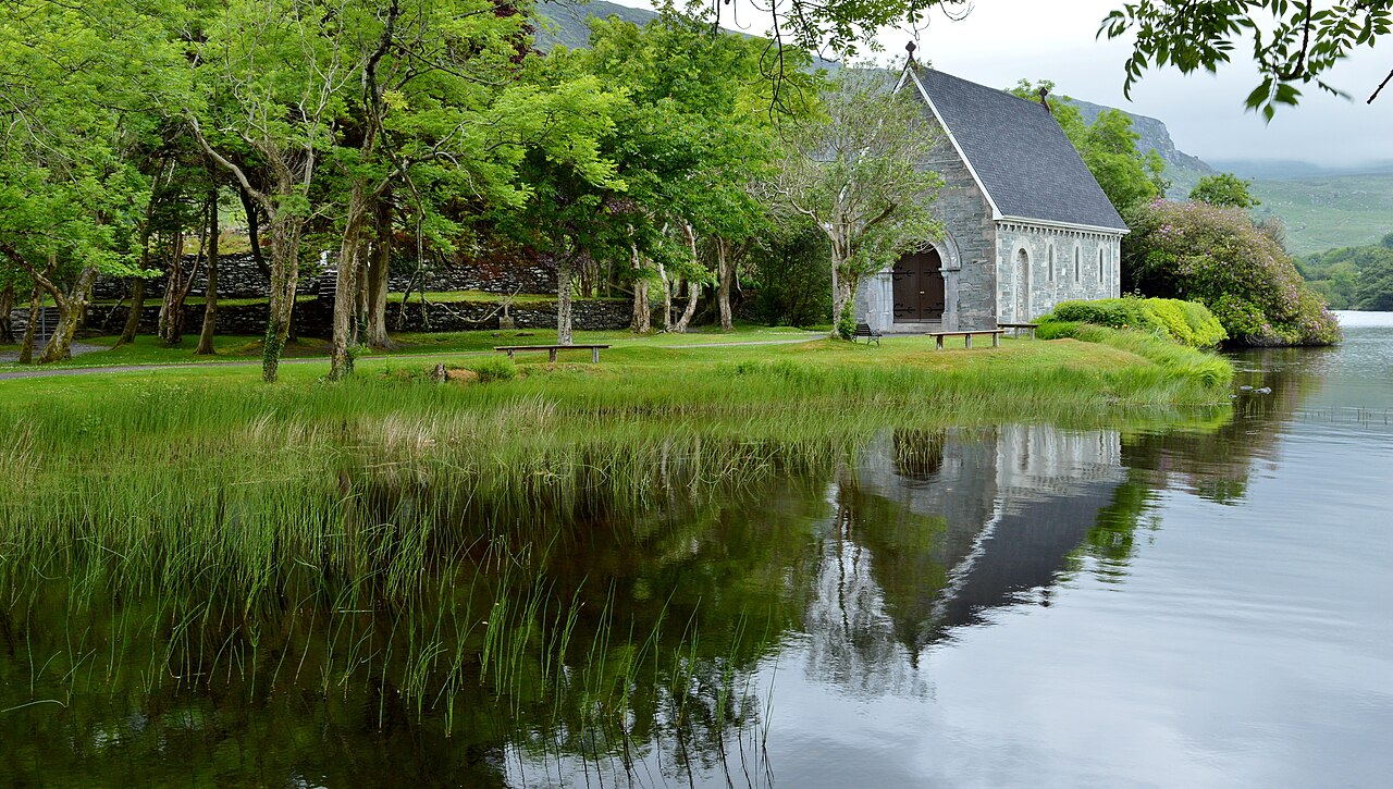 St Finbarr’s Oratory reflected in the lake at Gougane Barra